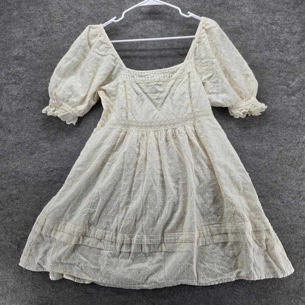 Urban Outfitters Dress Womens XS White Short A-Line Mini Square Neck Crochet